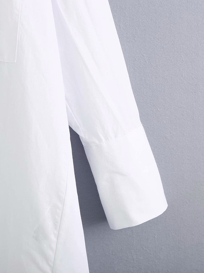 Classic Collared Loose Fit Shirt Dress (White)