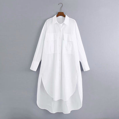 Classic Collared Loose Fit Shirt Dress (White)
