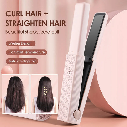 Cordless Travel USB Hair Straightener and Hair Curler Mini Ceramics w/3 Temperature Settings (Multiple Colors)