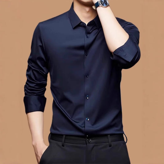 Mens Seamless High Elastic Long Sleeve Anti-wrinkle Dress Shirt (Multiple Colors)