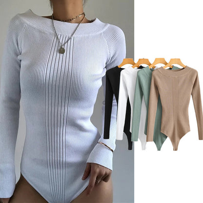 Off-shoulder Knitted Ribbed Body Suit (Multiple Colors)