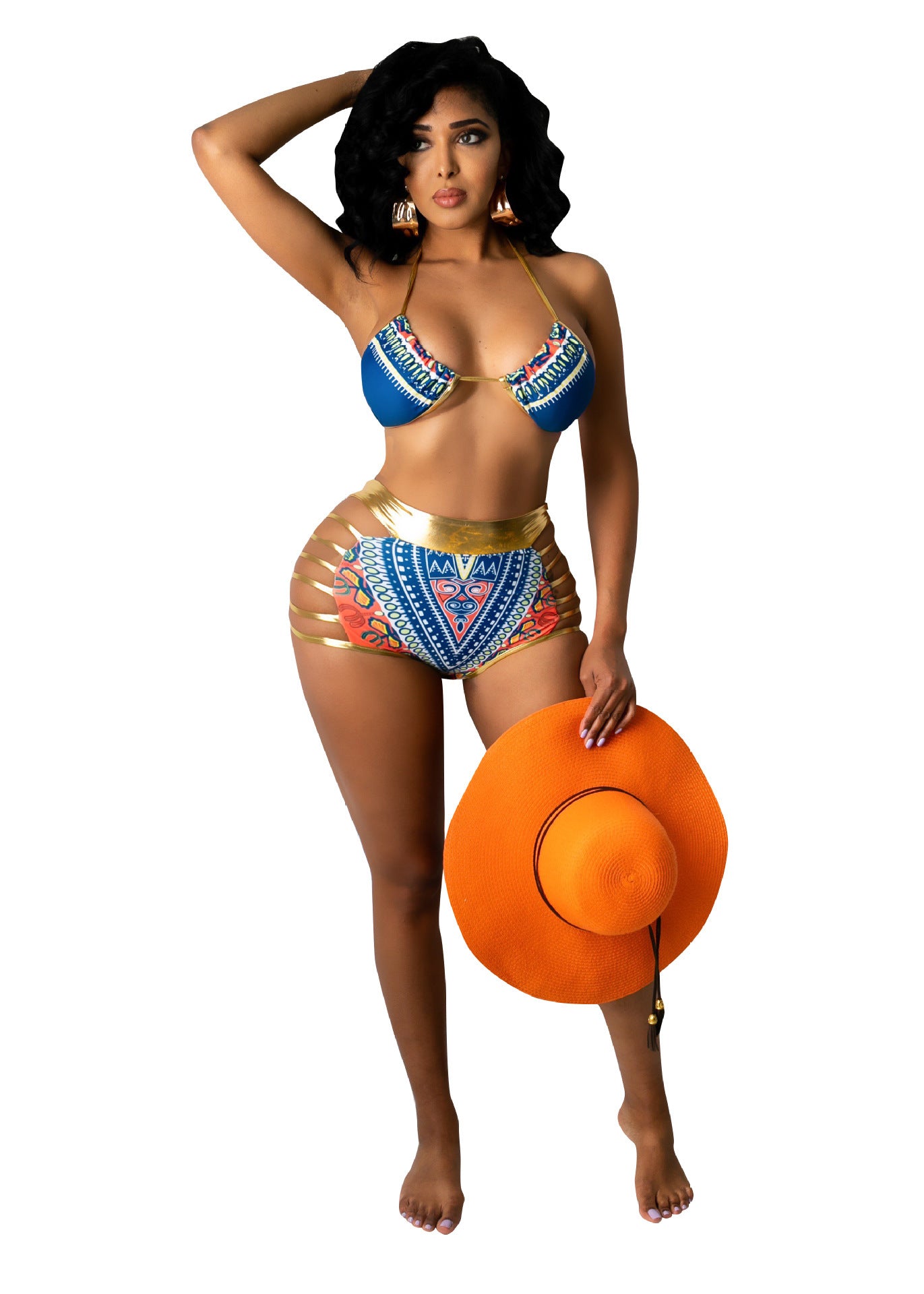 Gorgeous Gold Detail Bikini Digital Print Swimsuit (Multiple Colors)