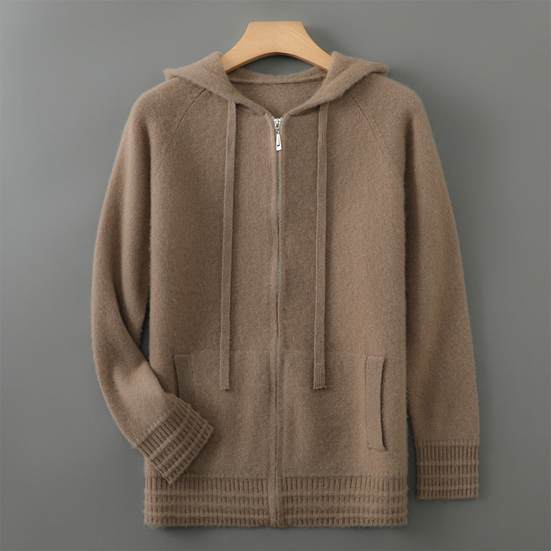 Luxury Mens Australian Merino Wool Zip Hoodie w/ Sleeve and Bottom Detailing (Multiple Colors)