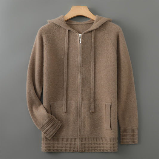 Luxury Mens Australian Merino Wool Zip Hoodie w/ Sleeve and Bottom Detailing (Multiple Colors)