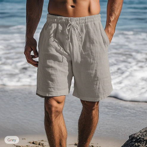Cotton Linen Shorts Drawstring Elastic Waist Straight Leg (Multiple Colors)