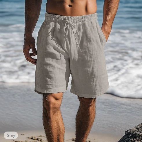 Cotton Linen Shorts Drawstring Elastic Waist Straight Leg (Multiple Colors)