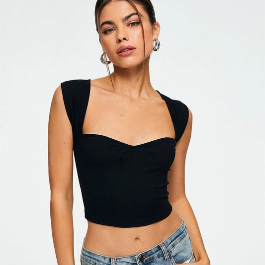 Women's Slim Fit Square Neck Ultra Short Sleeveless Vest Top