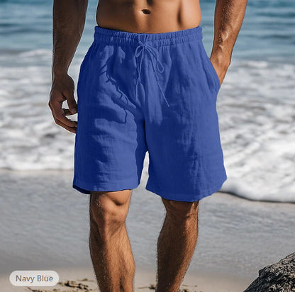Cotton Linen Shorts Drawstring Elastic Waist Straight Leg (Multiple Colors)