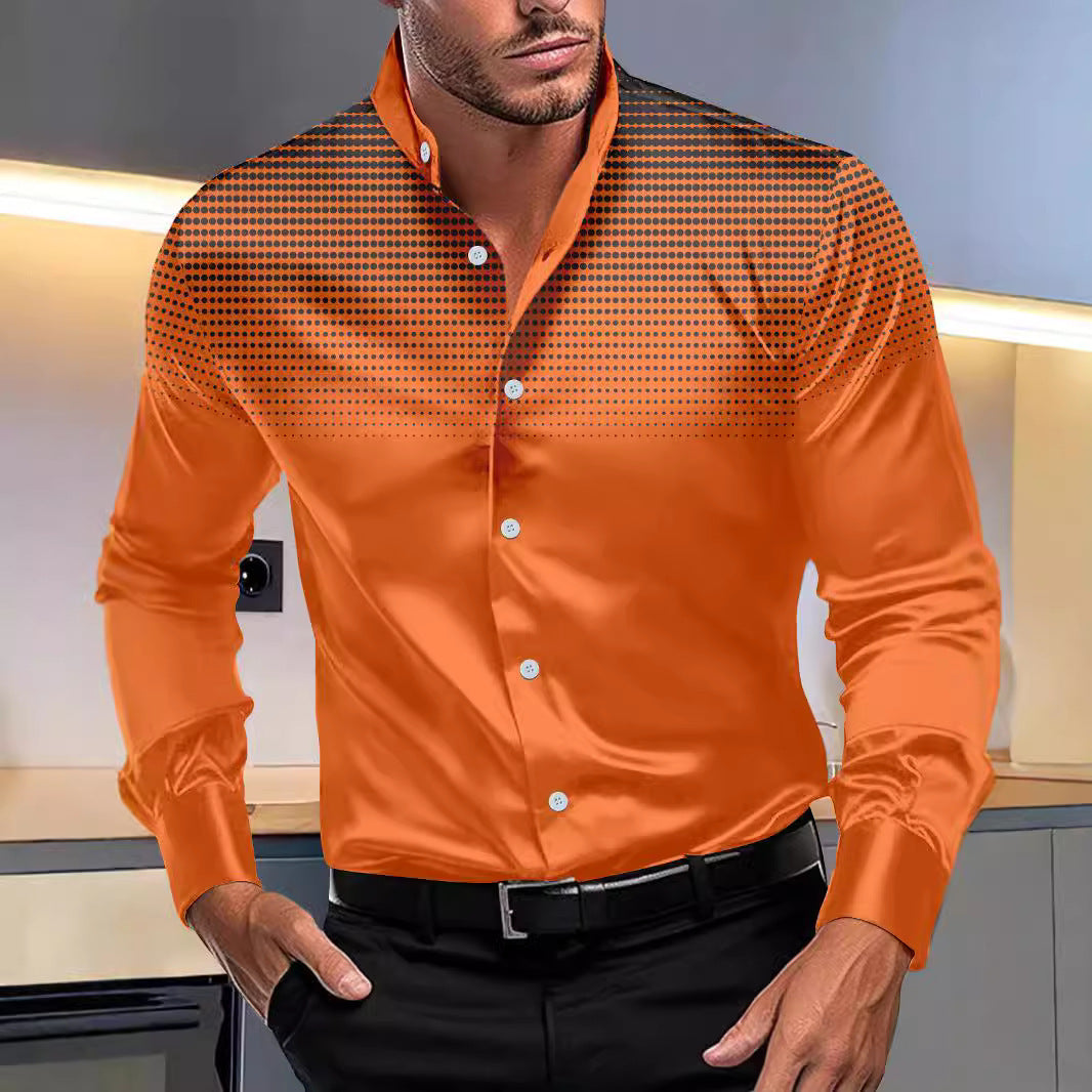 Ombre Four-sided Stretch Dotted Prints Stand Collar Long-sleeved Shirt (Multiple Colors)