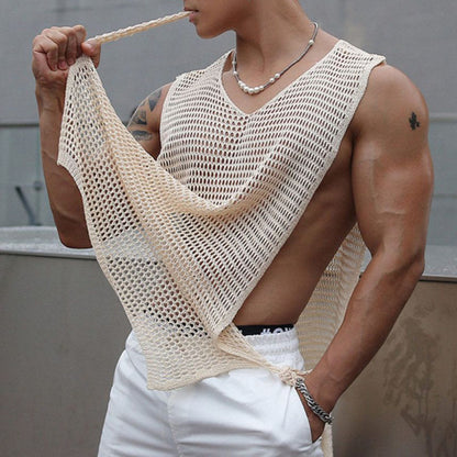 Sheer Knit Cutout Side Strap Casual Men's Vest (Multiple Colors)