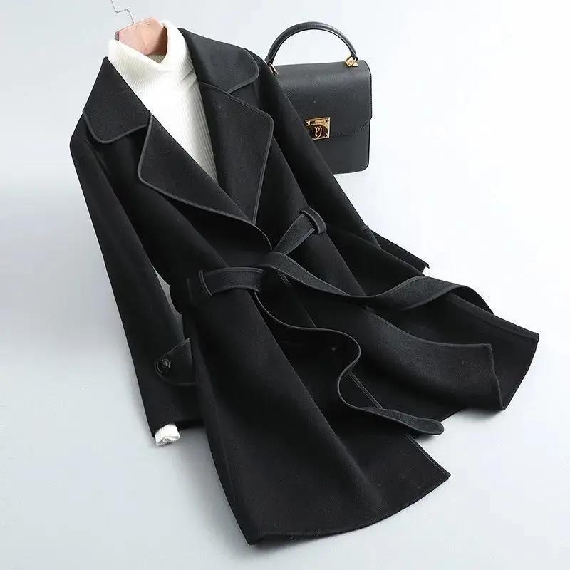 Solid Hepburn Slim Fit Fall Long Sleeve Trimmed Coat (Multiple Colors)