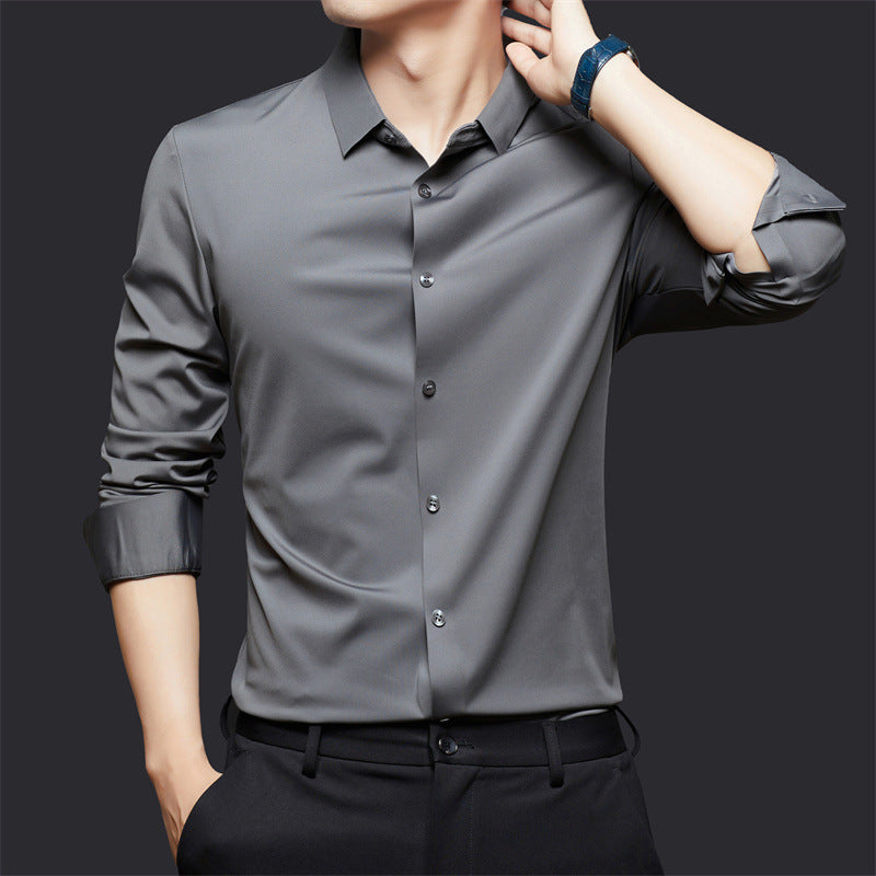 Mens Seamless High Elastic Long Sleeve Anti-wrinkle Dress Shirt (Multiple Colors)