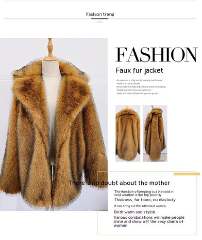Fall Winter Fashion Mid-length Faux Fur Coat