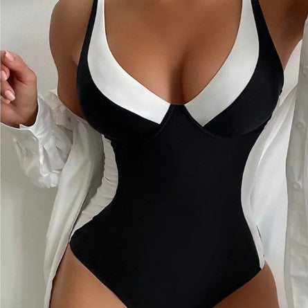 Sexy and Sleek One Piece Contrast Swimsuit (Multiple Colors)