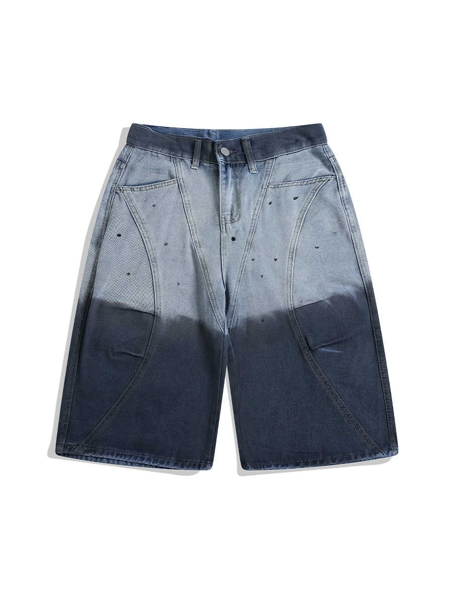 Tie-dye Gradient distressed Jean Shorts