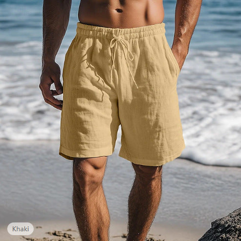 Cotton Linen Shorts Drawstring Elastic Waist Straight Leg (Multiple Colors)