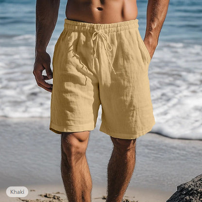 Cotton Linen Shorts Drawstring Elastic Waist Straight Leg (Multiple Colors)