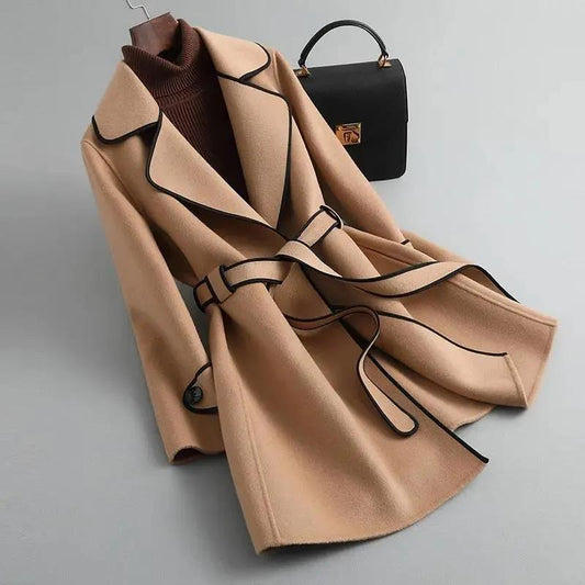 Solid Hepburn Slim Fit Fall Long Sleeve Trimmed Coat (Multiple Colors)