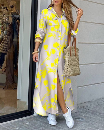 Loose Casual Long Printed Shirt Dress For Women
