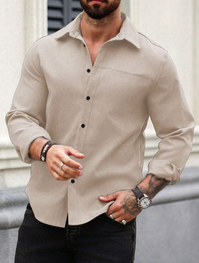 Men's Solid Color Pocket Shirt Long Sleeve Shirt