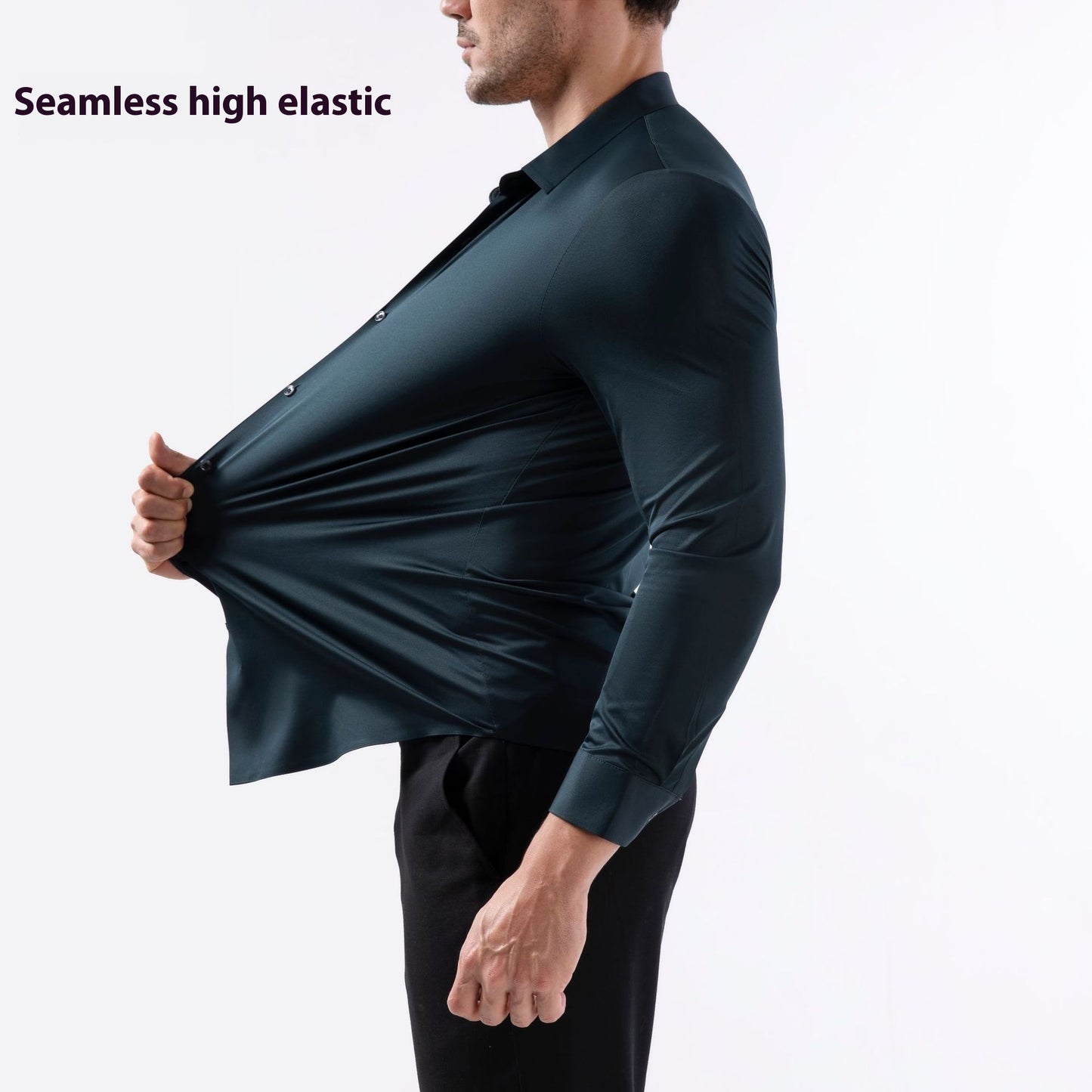 Mens Seamless High Elastic Long Sleeve Anti-wrinkle Dress Shirt (Multiple Colors)