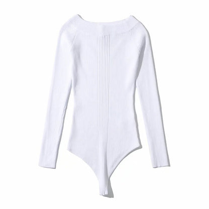 Off-shoulder Knitted Ribbed Body Suit (Multiple Colors)