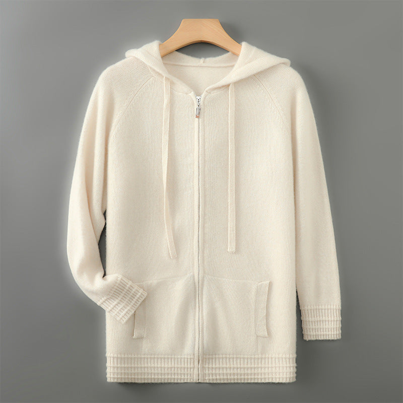 Luxury Mens Australian Merino Wool Zip Hoodie w/ Sleeve and Bottom Detailing (Multiple Colors)