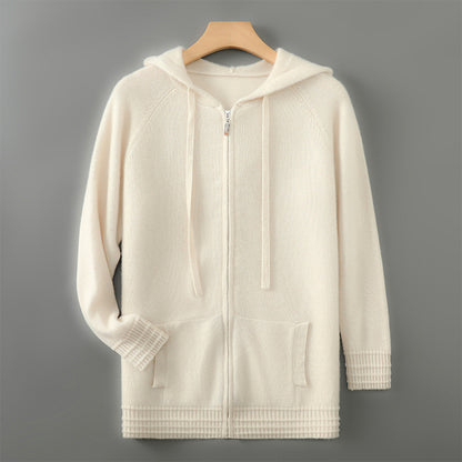 Luxury Mens Australian Merino Wool Zip Hoodie w/ Sleeve and Bottom Detailing (Multiple Colors)