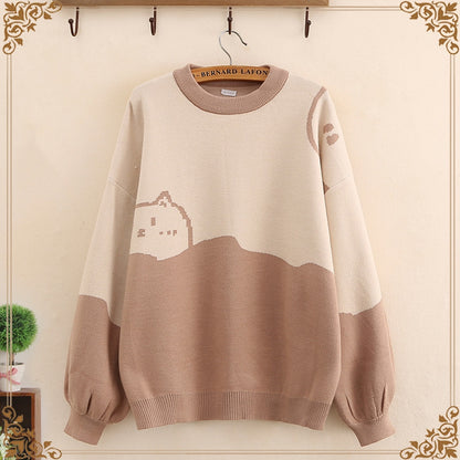 Pastel Graphic Two-Toned Kitty Sweatshirt (Multiple Colors)