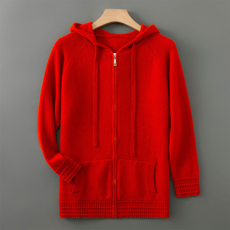 Luxury Mens Australian Merino Wool Zip Hoodie w/ Sleeve and Bottom Detailing (Multiple Colors)