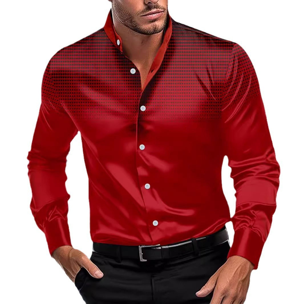 Ombre Four-sided Stretch Dotted Prints Stand Collar Long-sleeved Shirt (Multiple Colors)