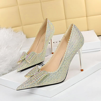 Womens Dressy Bow Silver Heel Pumps (Multiple Colors)