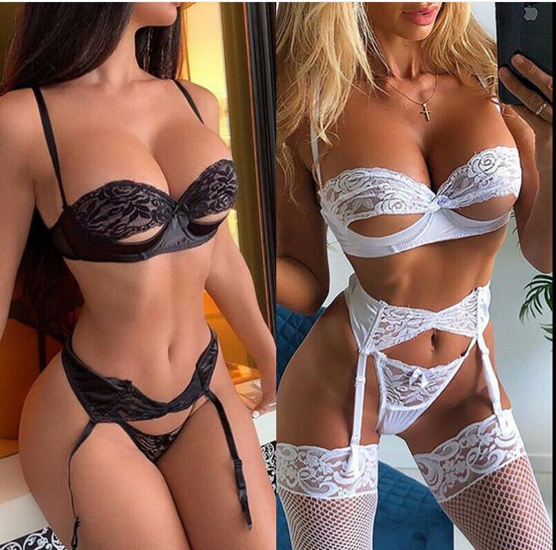 Sexy 3 Piece Cut Out Lingerie (Black & White)