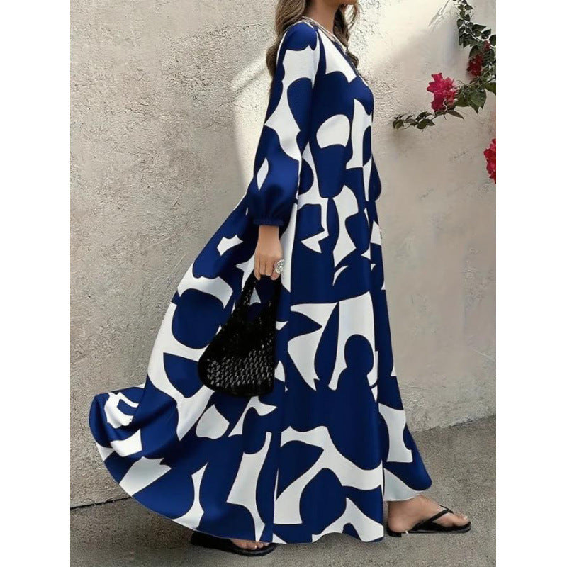 Elegant V-Neck Long-Sleeve Fashionable Floral Print Dress For Women (Multiple Colors)