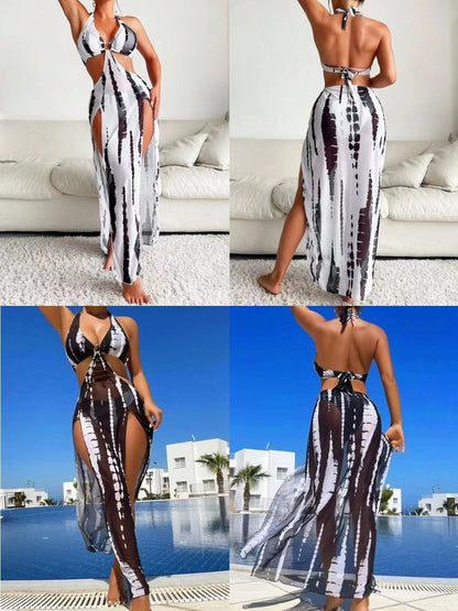 3-Piece Bikini & Cover Up Set (Black & White)