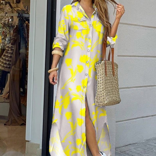 Loose Casual Long Printed Shirt Dress For Women
