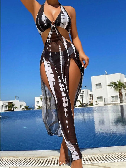 3-Piece Bikini & Cover Up Set (Black & White)