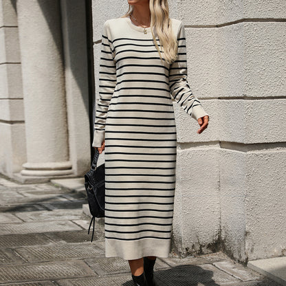 Striped Printed Long Knit Dress (Multiple Colors)