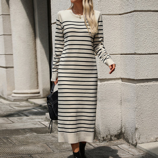 Striped Printed Long Knit Dress (Multiple Colors)