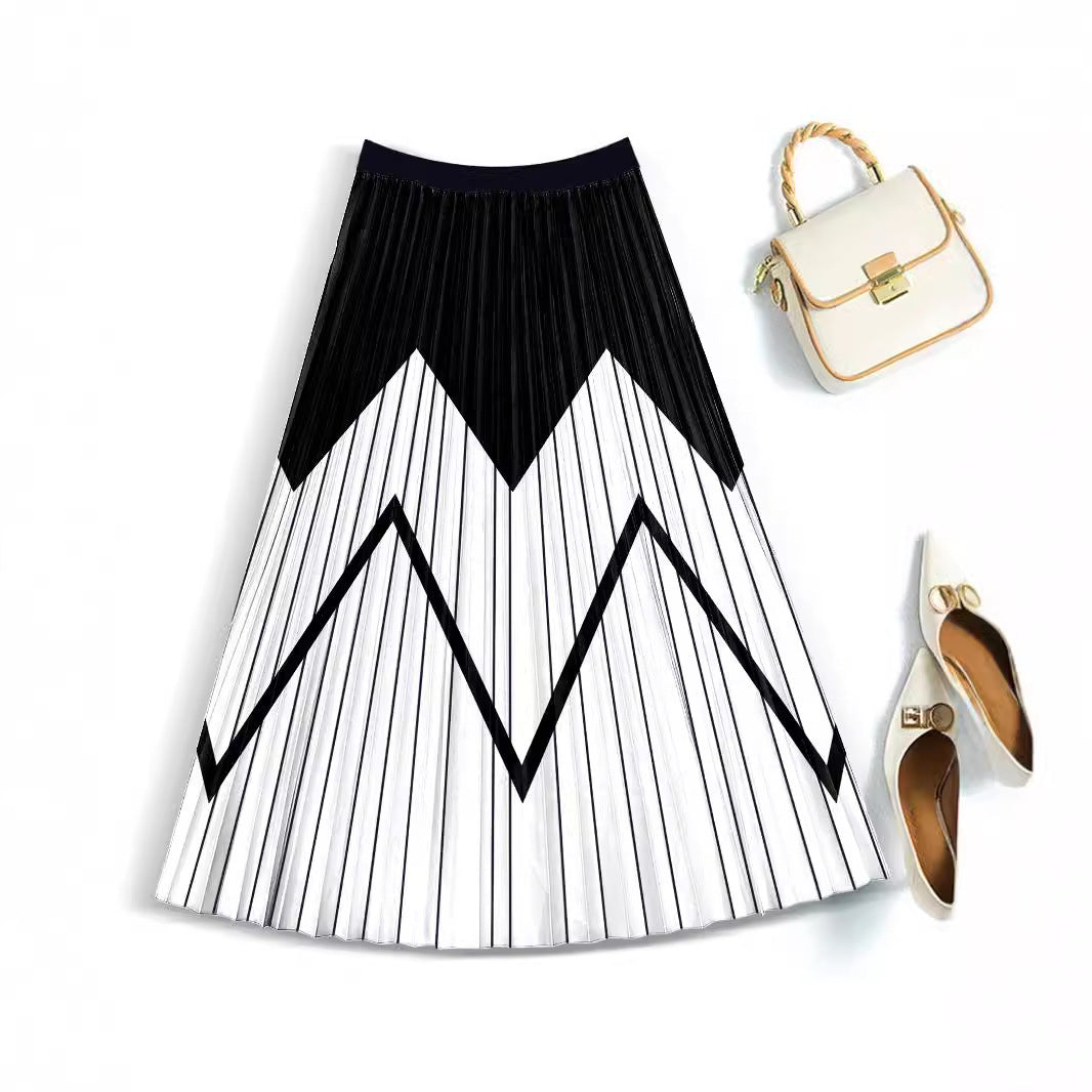 Slimming Pleated Skirt Printed (Multiple Styles/Colors)