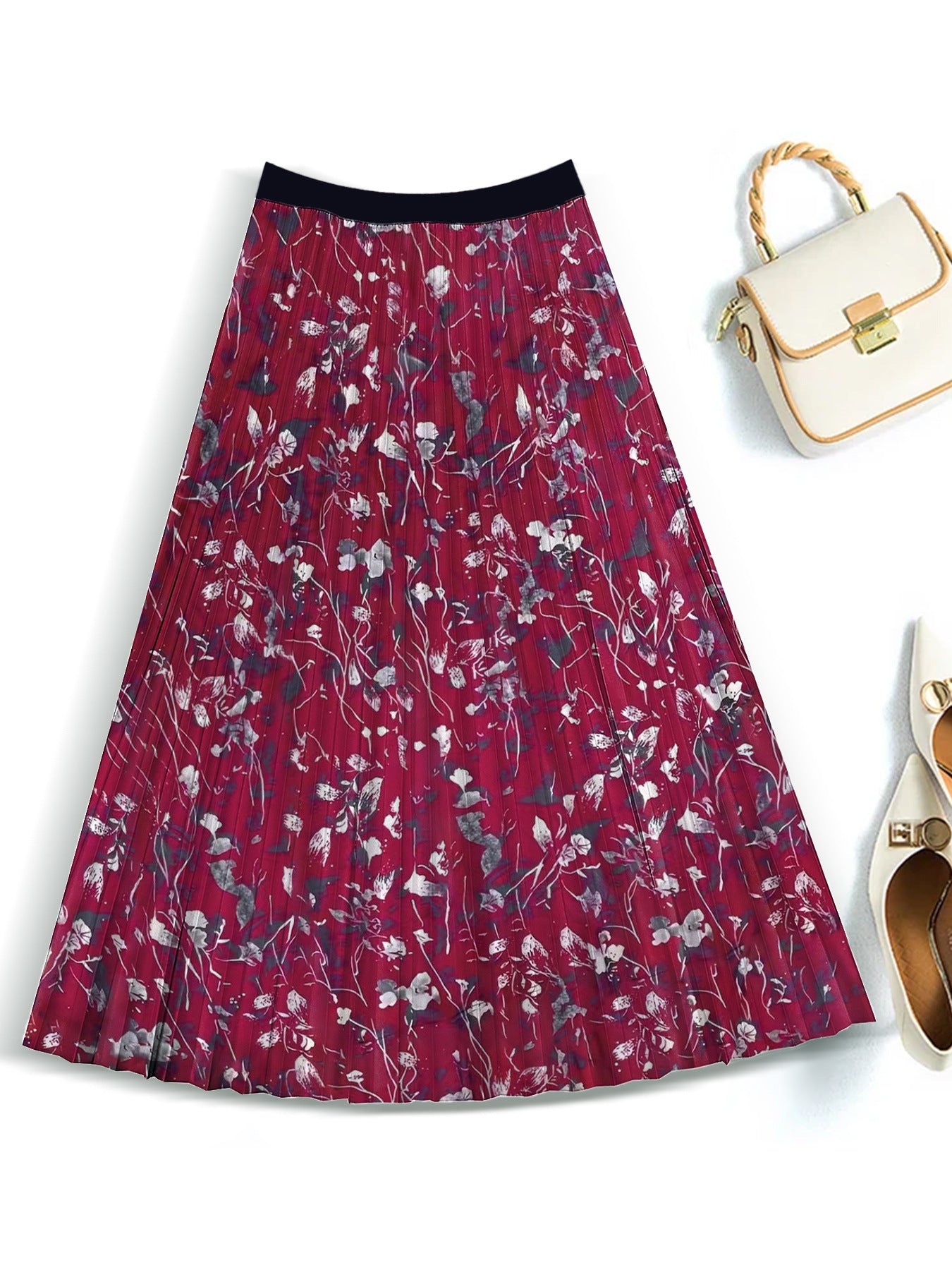 Slimming Pleated Skirt Printed (Multiple Styles/Colors)