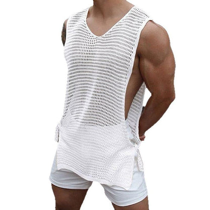 Sheer Knit Cutout Side Strap Casual Men's Vest (Multiple Colors)