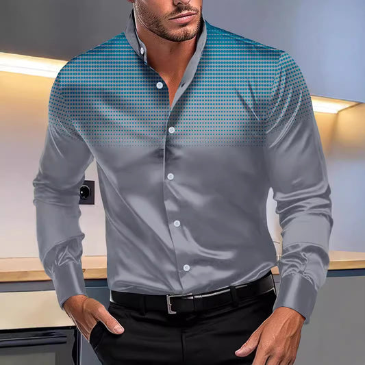 Ombre Four-sided Stretch Dotted Prints Stand Collar Long-sleeved Shirt (Multiple Colors)