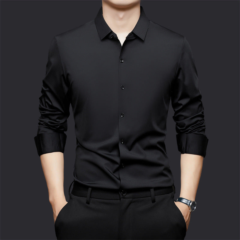 Mens Seamless High Elastic Long Sleeve Anti-wrinkle Dress Shirt (Multiple Colors)