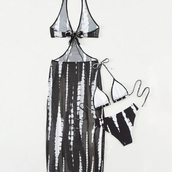 3-Piece Bikini & Cover Up Set (Black & White)