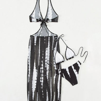 3-Piece Bikini & Cover Up Set (Black & White)