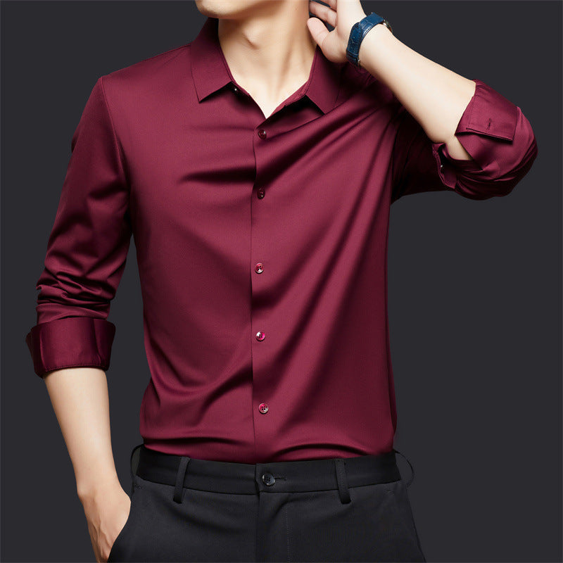 Mens Seamless High Elastic Long Sleeve Anti-wrinkle Dress Shirt (Multiple Colors)