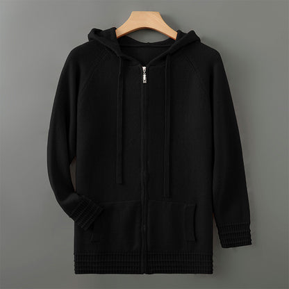 Luxury Mens Australian Merino Wool Zip Hoodie w/ Sleeve and Bottom Detailing (Multiple Colors)