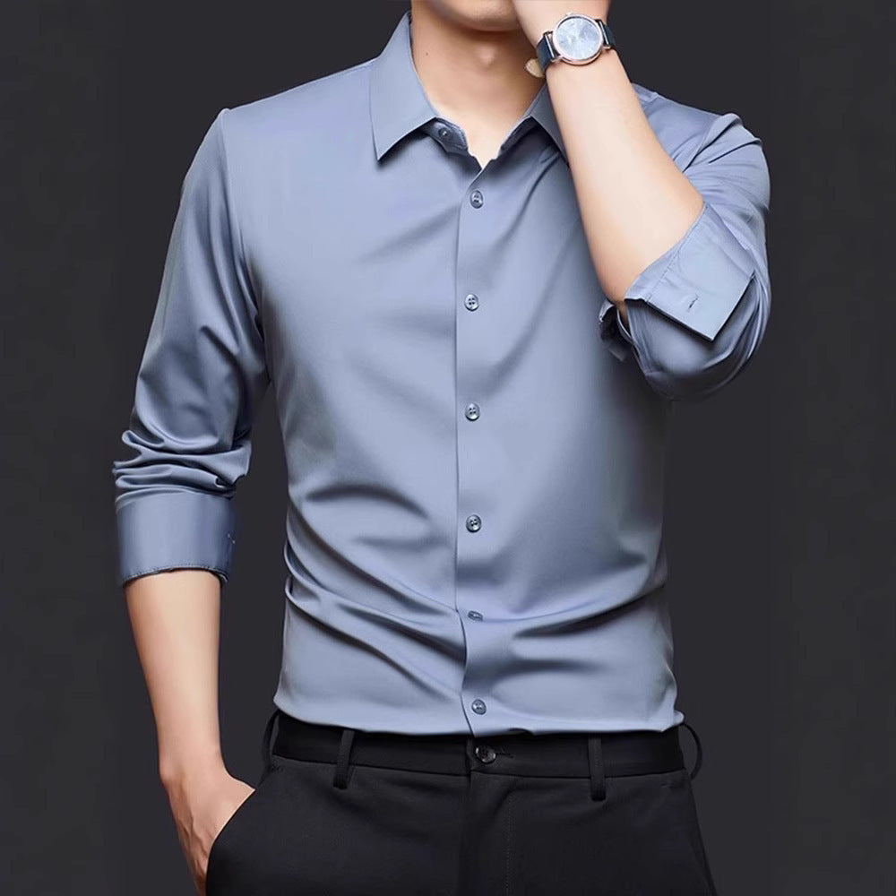 Mens Seamless High Elastic Long Sleeve Anti-wrinkle Dress Shirt (Multiple Colors)