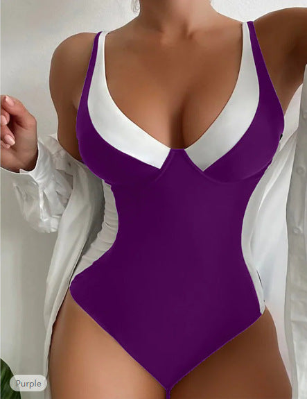 Sexy and Sleek One Piece Contrast Swimsuit (Multiple Colors)